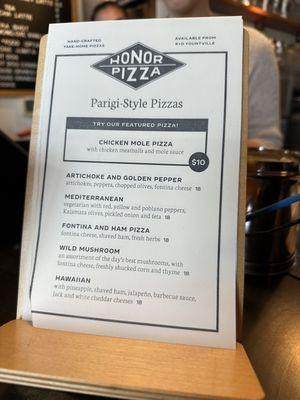 Pizza menu