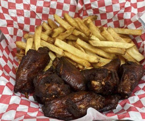 Smoked wings and double cooked french fries