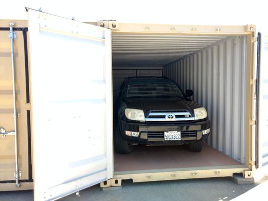 Mid-sized SUV inside an 8ft by 20ft storage container