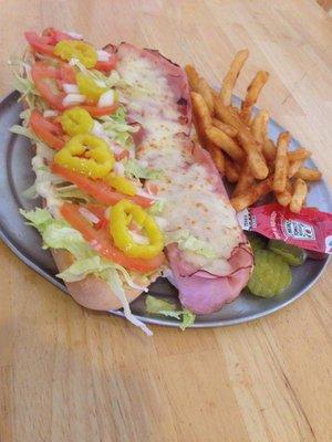 Hot ham and cheese sub