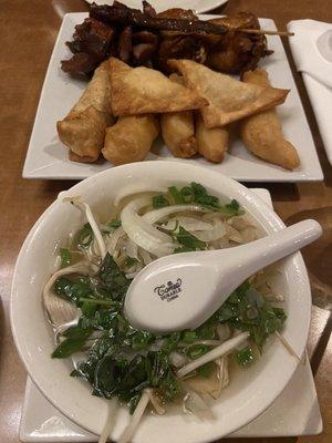 Chicken pho and Pu Pu Platter