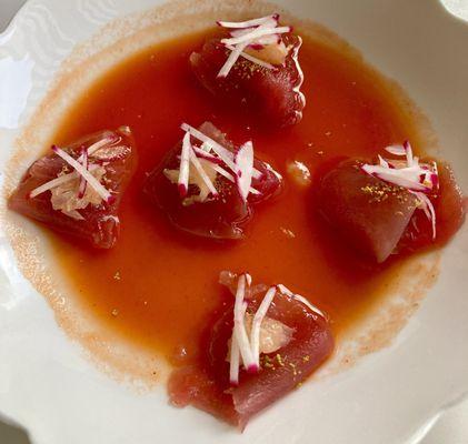 Tuna Crudo w/Aqua Pazza, Grapefruit & Fennel Pollen