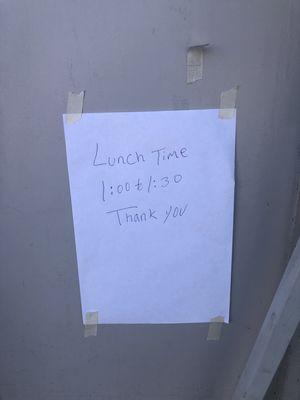 Lunch hours 7 days a week