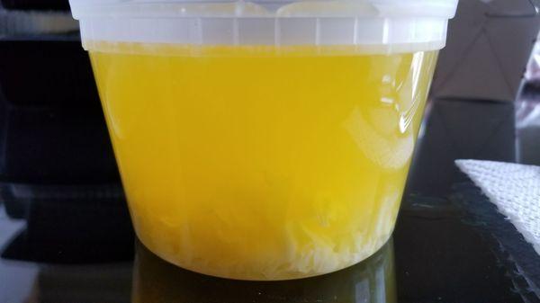 watery egg drop soup. Save your money, make it at home.