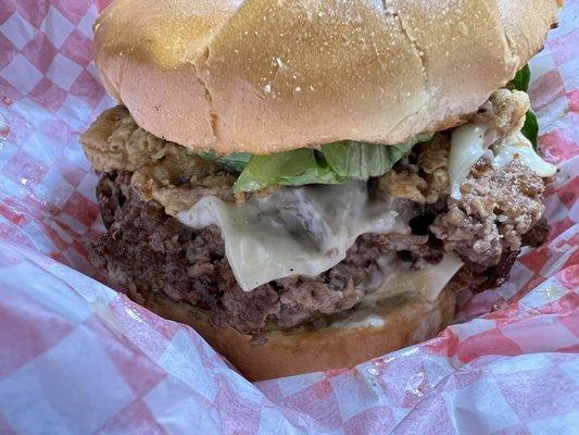 Burger with mushrooms and cheese