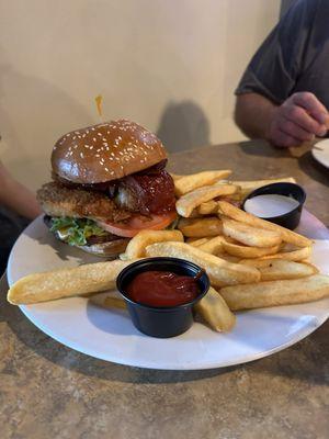 BBQ Bacon Cheddar Burger with Steak Fries