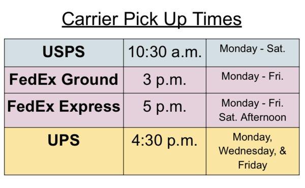 Carrier Pick-up Times