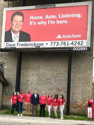 The crew representing State Farm by the best billboard in Chicago!