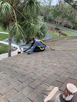 Being safe cleaning out the gutters