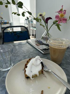 Blueberry Corn Cake and a Rose latte.