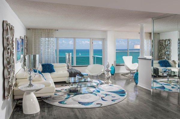 Fort Lauderdale Playa del Sol beach condo, Living Room wide shot.