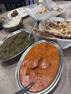 Lamb Saag Lamb Butter Chicken Garlic and Plain Naan