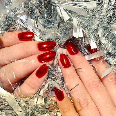 LCN Gel Nails with red chrome finish