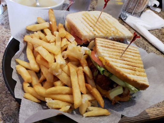 Chicken panini and fries. Tasted fresh.