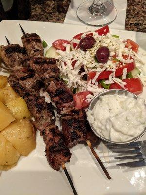 Lamb Souvlaki with lemon garlic potatoes