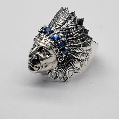 Solid Sterling Silver Indian Chief Head Ring