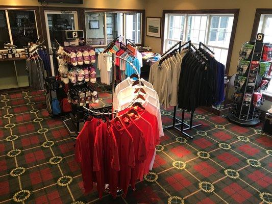 Pro Shop at Oxford Greens. Polo golf shirts displayed, i bought one of the red ones and a grey sweater for the chilly morning. Love it!