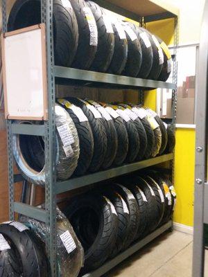 We stock about 200 tires. We also install tires on or off the bike.