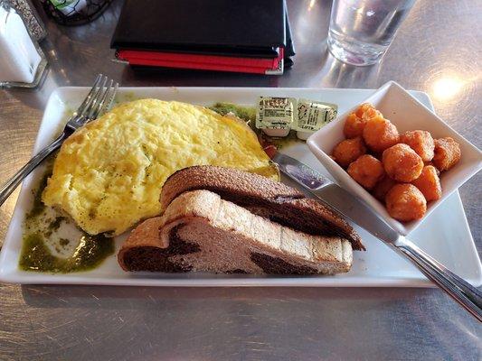 Tryst Omelette, sweet potato tots, rye toast.