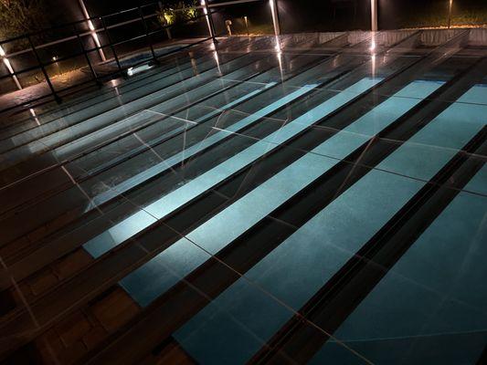 At night, we placed floating lights in the pool!