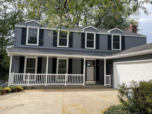 Siding, windows, railings, fascia, soffit and gutters installed 2023.