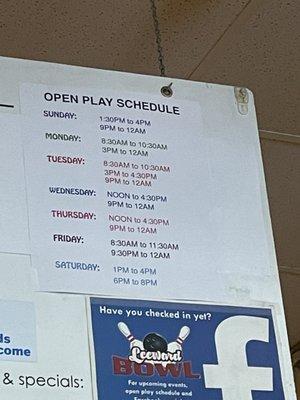 Open Play Bowling Times