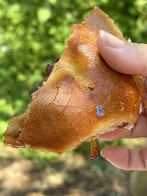 Lint on a sandwich bagel.