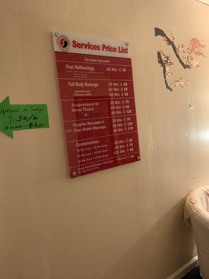 Service price list