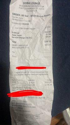 Receipt from Hoba lounge