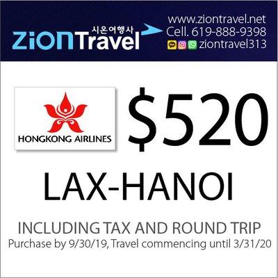 Hongkong air $520 promotion to Hanoi