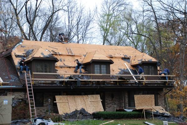 A re-roof in progress.