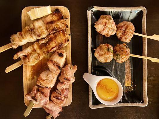 Chicken Thigh, Pork Belly, Chicken Tsukune