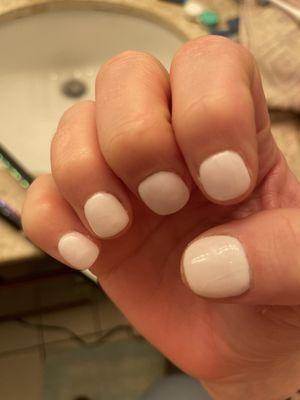 Cracked, thick , white pink streaky dip nails.