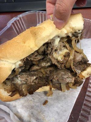 Inside of the cheese steak. The cheese just melts into the meat.