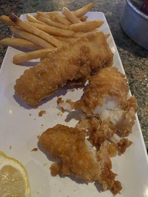 Soggy battered, microwaved fish dinner.