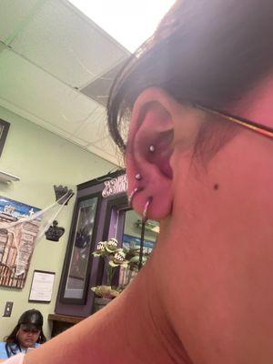 third lobe and conch piercing for a total $75