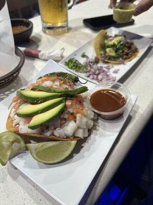 Ceviche and fajita taco