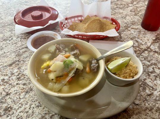 Piping hot bowl of caldo de res.