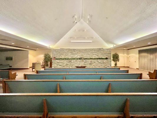 Straight view of funeral service interior