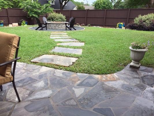 Steps leading out to fire pit.