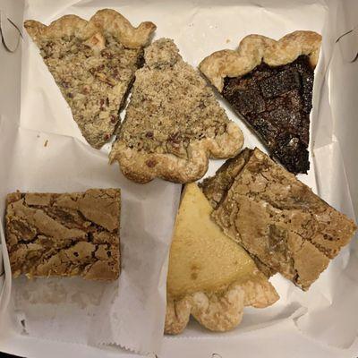 apple pecan crumb pie, brownie pie, peanut butter & jelly pie, brown butter apple blondies