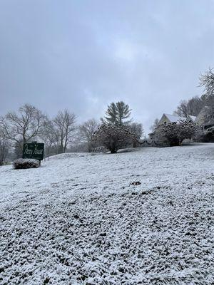 Snow fall in front of the house