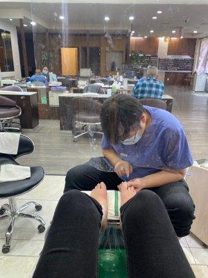 Jack doing a green tea spa pedicure