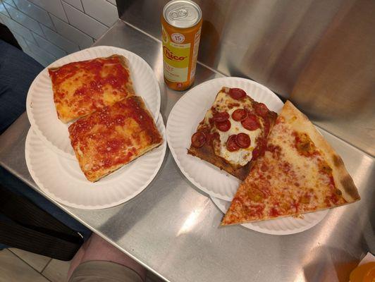 Upside down grandma, grandma pepperoni and a classic NY cheese slice.