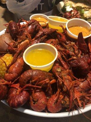 Crawfish with drawn butter and Bogies sauce.