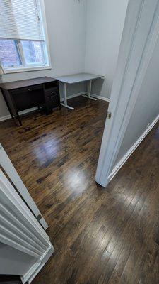 New hardwood in room, matched to old hardwood in hall