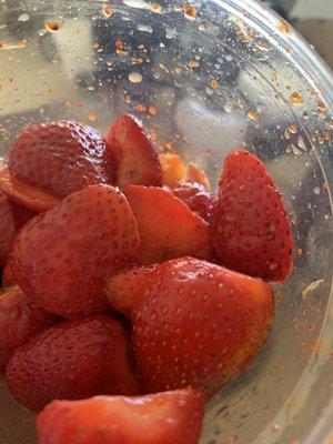 Some of the strawberries with Tajin and Lime!