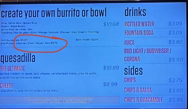 Menu - SNEAKY pricing!!! Be vigilant