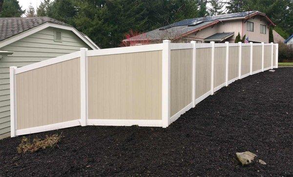 Vinyl fencing. A durable, attractive alternative to a traditional wood fence that is virtually maintenance free.