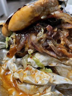 The Texan RGV Fire Burger with added grilled onions